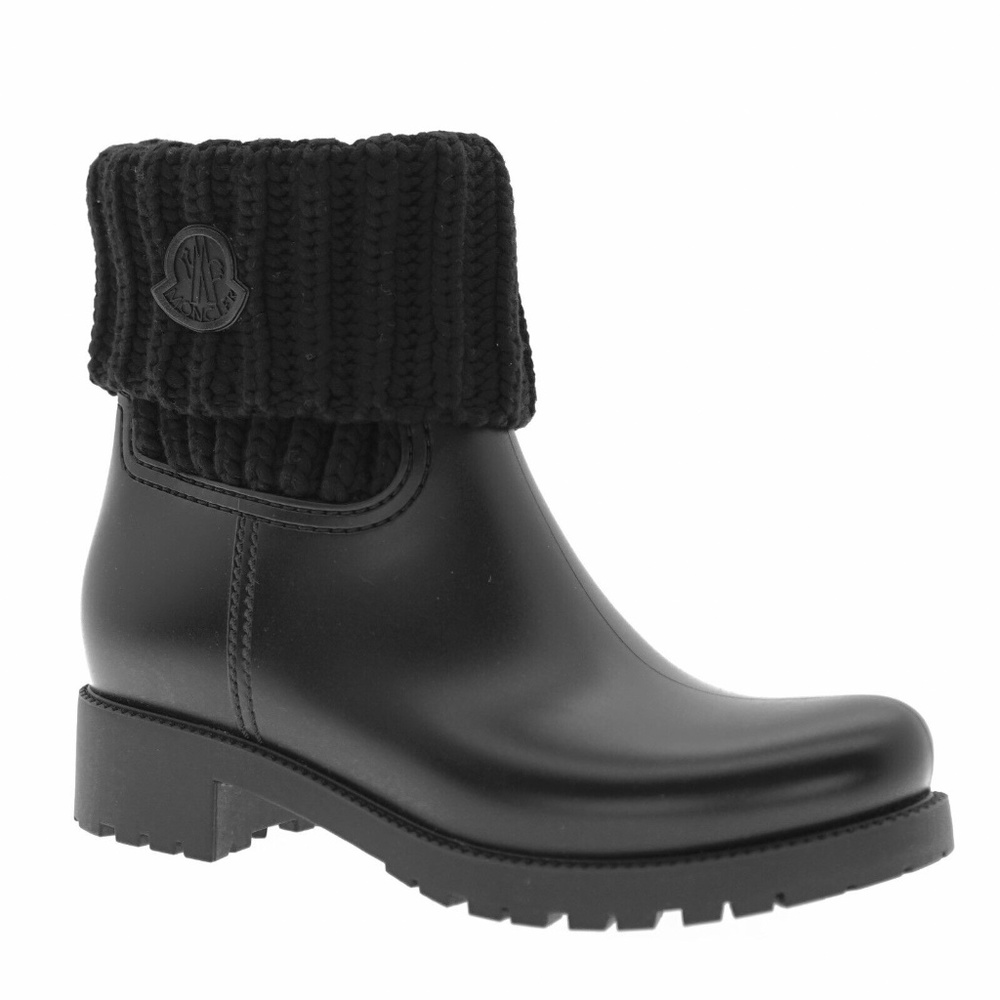 Moncler Ginette Boots Cuffed Rib-Knit Black Size 39 (US 8.5-9), Brand New